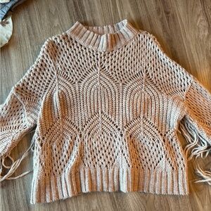 Daytrip Fringe Western Pink Sweater